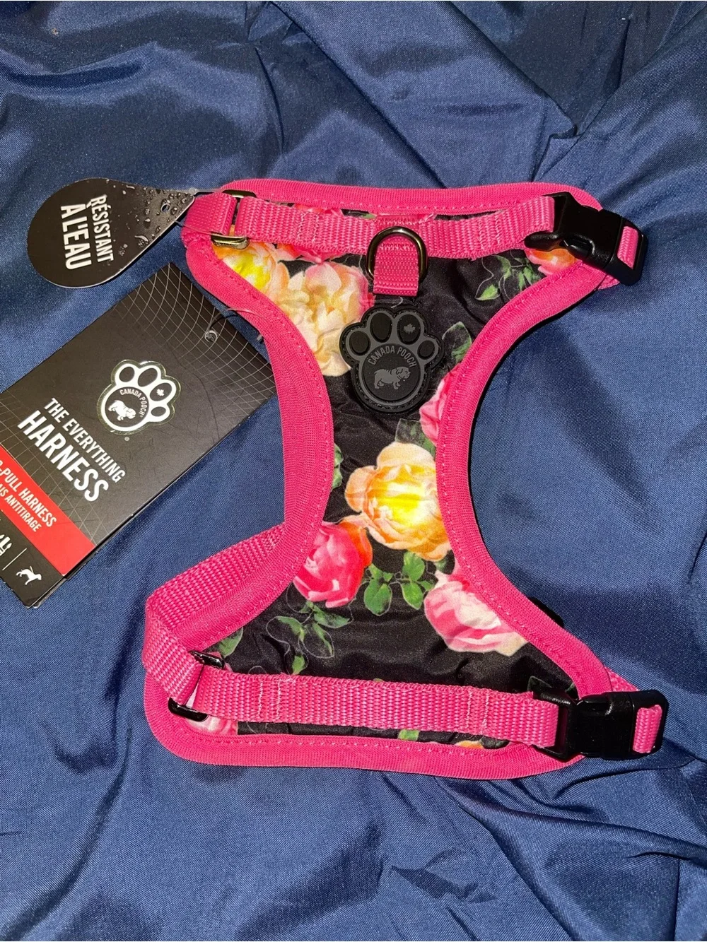 The Everything Floral Dog Harness with Hot Pink Trim